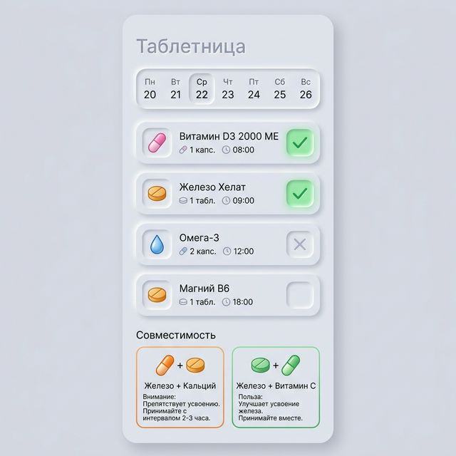 Таблетница — ежедневный чеклист приёма витаминов